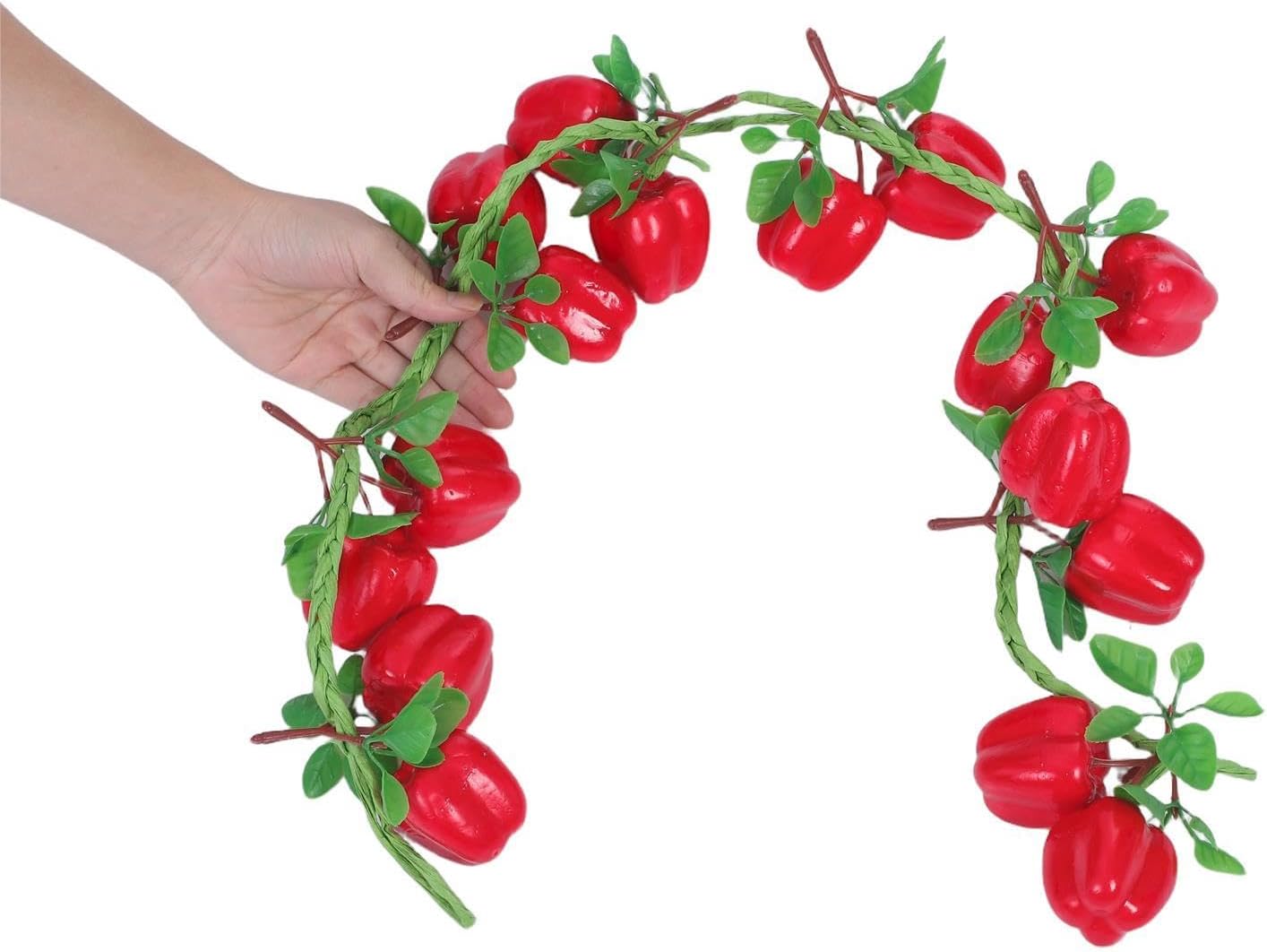 2pcs Red Pepper String - Artificial Chili Decoration - Fake Vegetable Garland Hanging Prop - Kitchen Home Farm and Thanksgiving Harvest Wall Decor