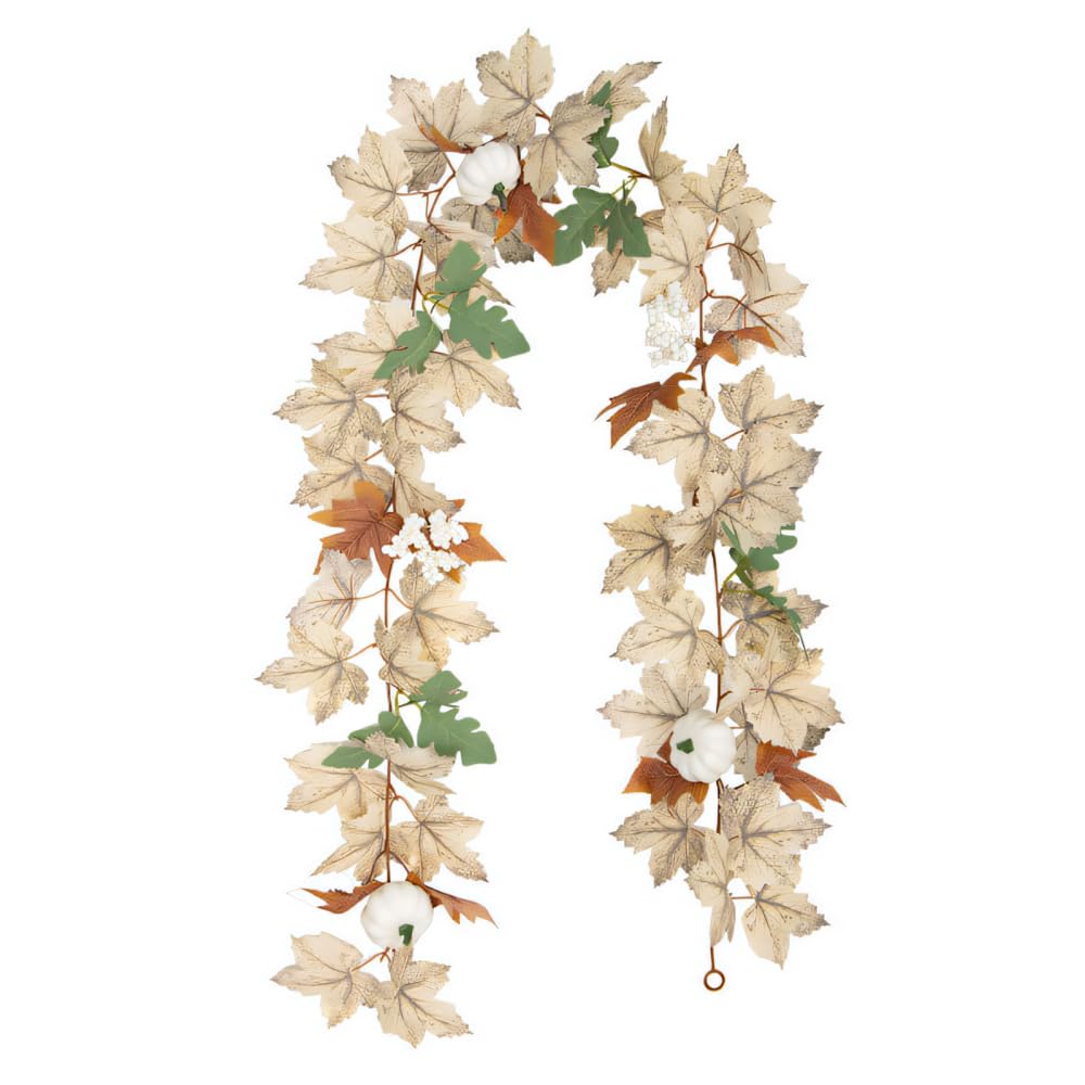 Fall Garland, 69Inch Artificial Maple Leaf & Pumpkin Decor for Thanksgiving Autumn Garlands for Christmas Home Outdoor Decoration