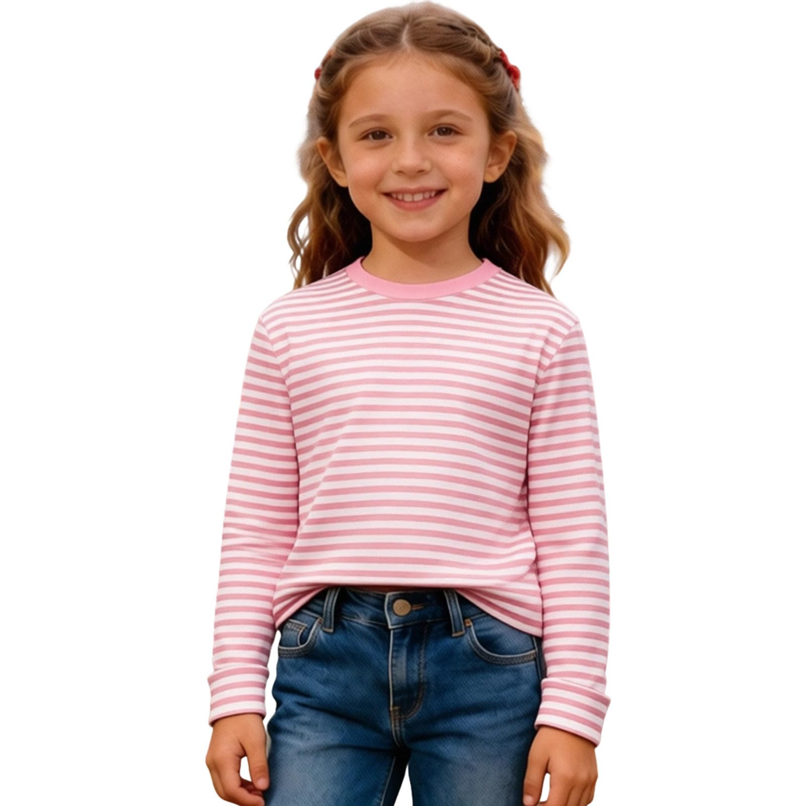 Striped Shirt Children's Red/White Striped Long Sleeve Shirt Girls Boys Shirt Glunker Crew Neck T-Shirt Top Striped Long-Sleeved Pullover Sailors Carnival Fancy Dress Costume 3-14 Years, d-light pink