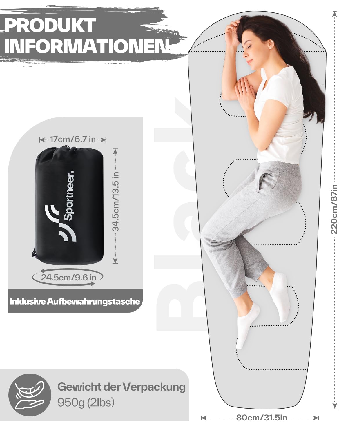 Sportneer Schlafsack - Kleines Packmaß & Ultraleicht (950g/1500g) - Mumienschlafsack Outdoor Sommerschlafsack / 3 Jahreszeiten Schlafsack Camping für Herren Erwachsene
