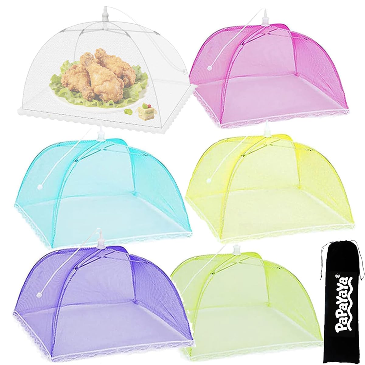 Pop-Up Mesh Food Covers Tent Umbrella Large 43 * 43cm Reusable and Collapsible Screen Net Protectors for Outdoors Parties Picnics BBQs Keep Out Flies Bugs Mosquitoes (Rainbow 6pcs)