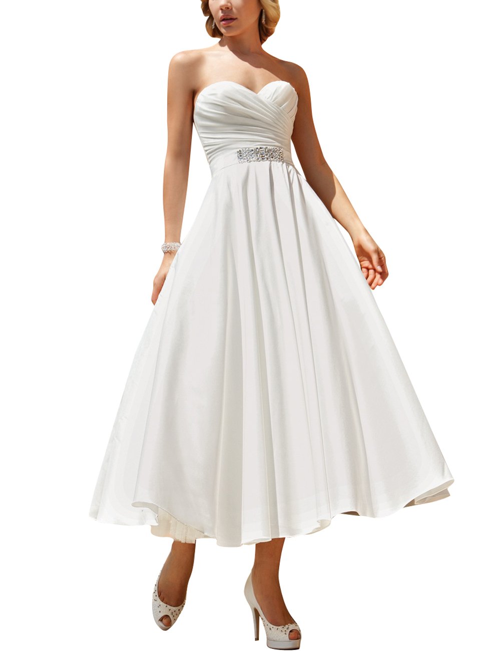 Vestido de Novia de Satén Femenino Cuello Corto de Novia, TAIGUHUI, Color crema, 32