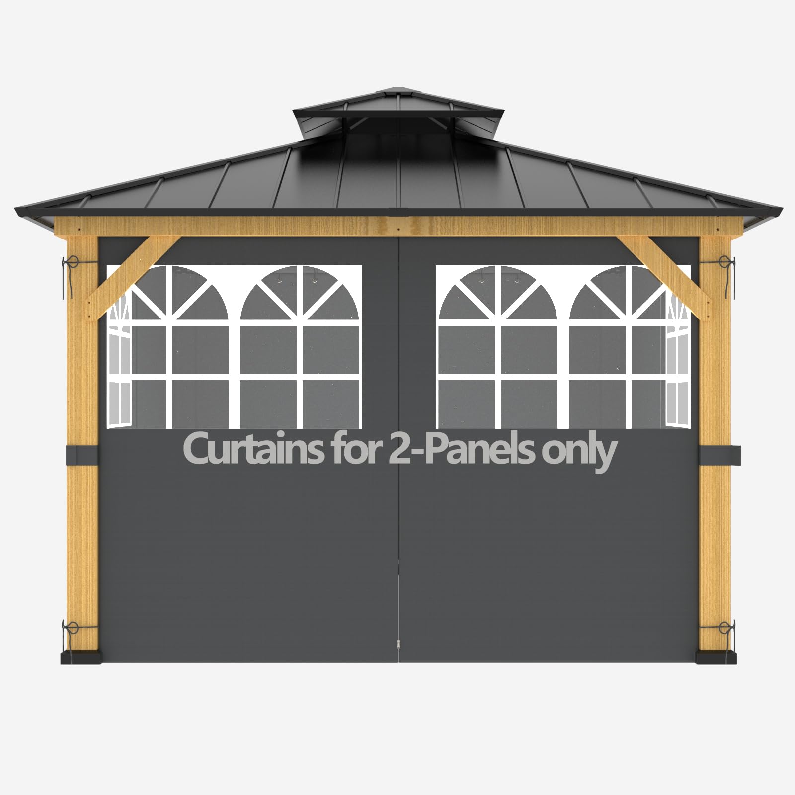 10-ft x 10-ft Gazebo Curtains,Privacy Replacement Full Zippered Sidewall with 2-Panel Universal Shade Curtains Set,Enclosure Sidewall Kit with Church Window,Protecting Side Walls-Grey