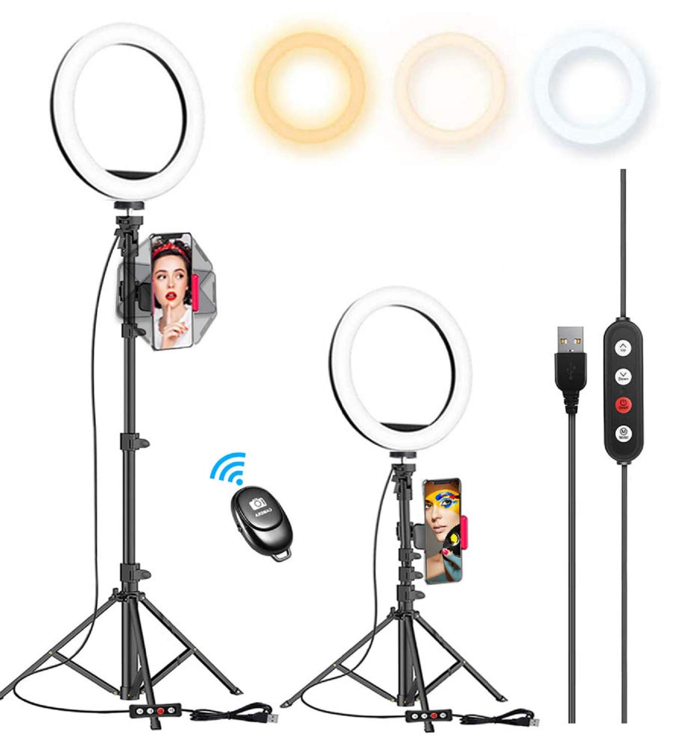 Kaiess 10.2" Selfie Ring Light with 65" Adjustable Tripod Stand & Phone Holder for Live Stream/Makeup, Upgraded Dimmable LED Ringlight for Tiktok/YouTube/Zoom Meeting/Photography