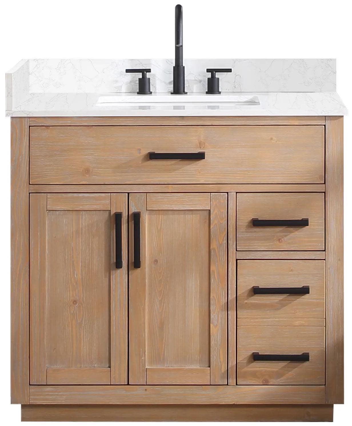Gavino 36" Wood Vanity in Light Brown with Composite Stone Top no Mirror