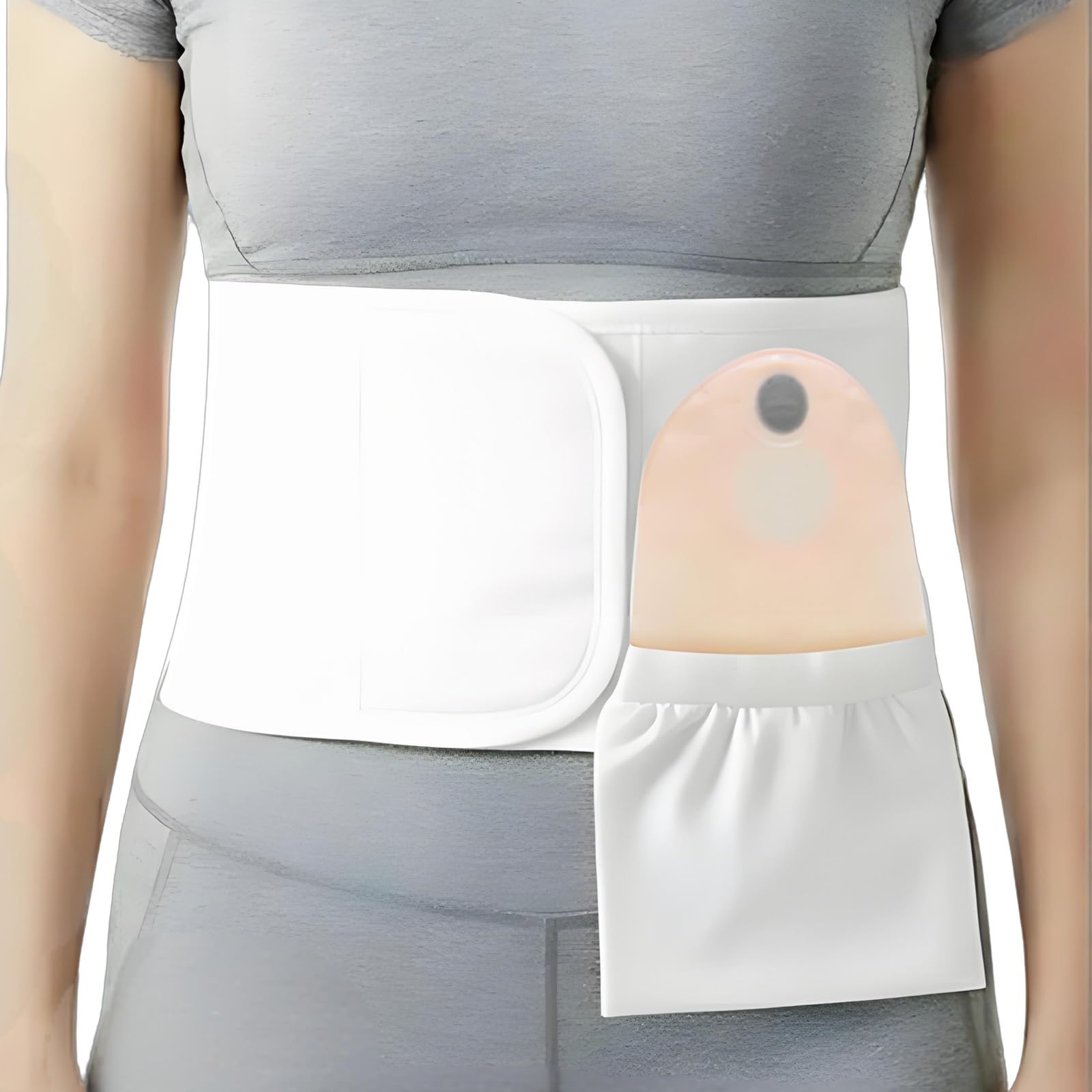 Verstellbarer Stoma Bandage, Weißer Stoma Zubehör für Frauen, Stomagürtel Zur Vorbeugung von Parastomalen Hernien, 3,1 Zoll Lochdurchmesser(Small)