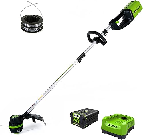 GreenWorks ST80L210 - Cortadora de hilo de 80 V con carrete de repuesto adicional, batería de 2.0 Ah y cargador incluidos