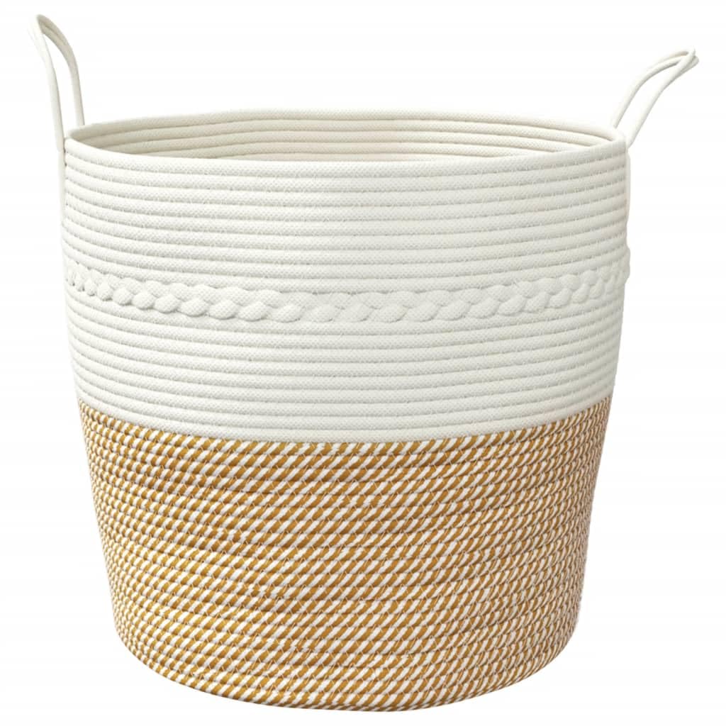 Dekokorb Baumwolle mit Griffen, faltbarer Aufbewahrungskorb Braun Weiß Ø43x38 cm – langlebiges Baumwollseil, platzsparendes Design, ideal für Kleidung, Handtücher, Decken