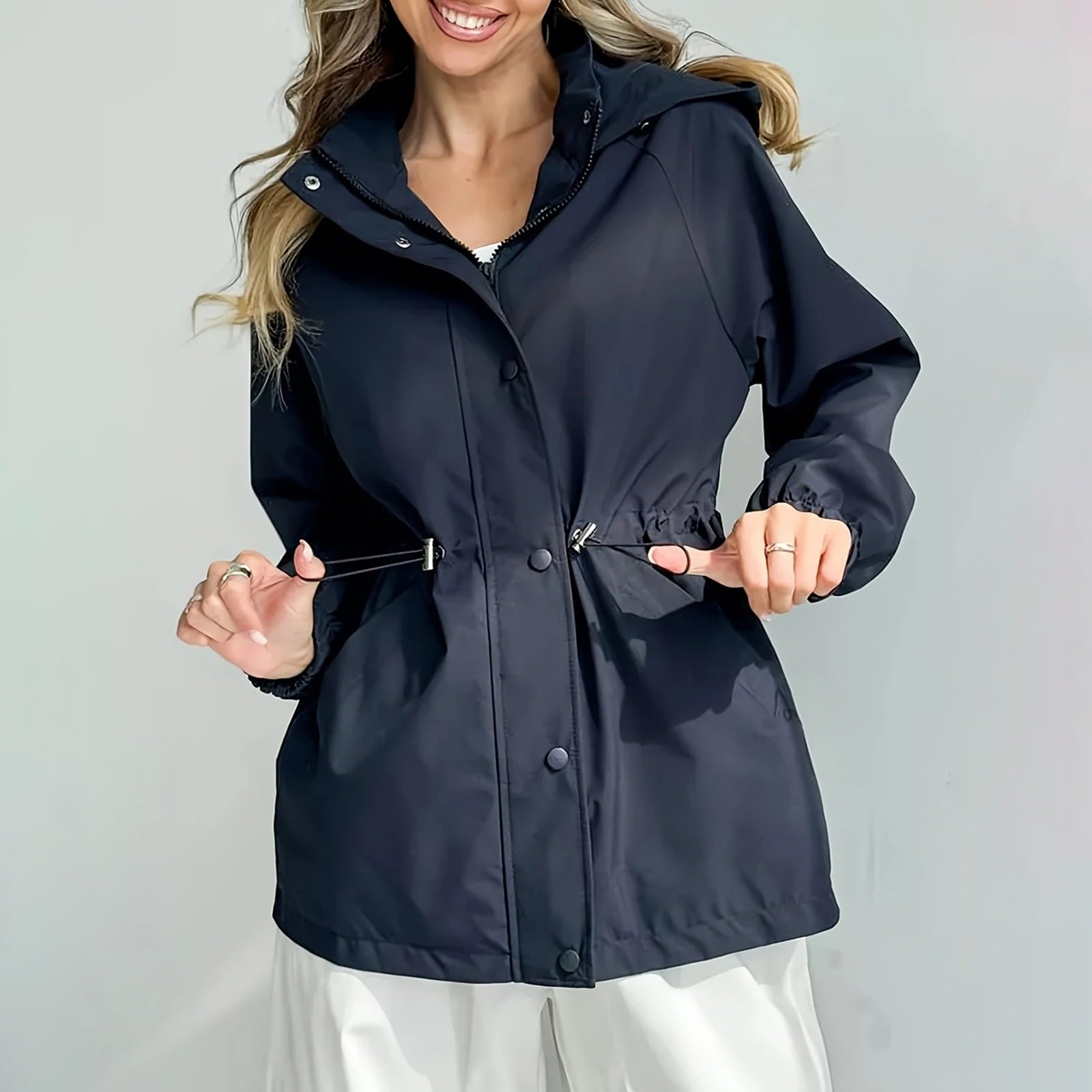 Impermeabile Da Donna, Lungo, Con Cappuccio, Trench Foderato, Giacca A, Viaggio Abbigliamento Estivo Vento Tecnica Running Jacket Antipioggia Donna Nero Cappuccio Invernale Trekking