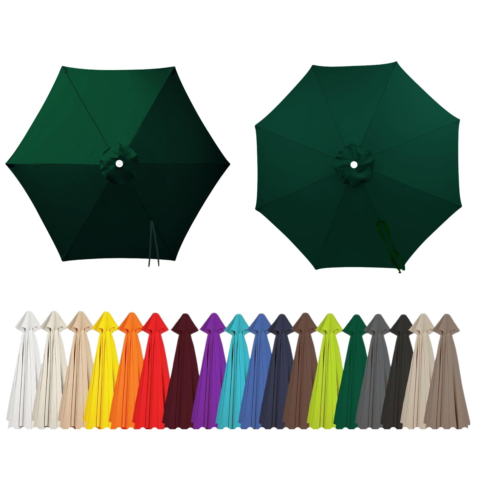 2m 2.5m 2.7m 3.0m 4.0m Replacement Parasol Canopy 6/8 Arms, UV30+ Waterproof Garden Umbrella Parasol Cover, Large Canopy Sun Beach Umbrellas for Garden Patio Pool(Dark Green,8-RIBS-6.6FT/2.0m)
