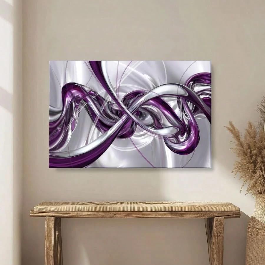 Póster de arte mural en lienzo abstracto color púrpura y plata para decorar tu sala de estar