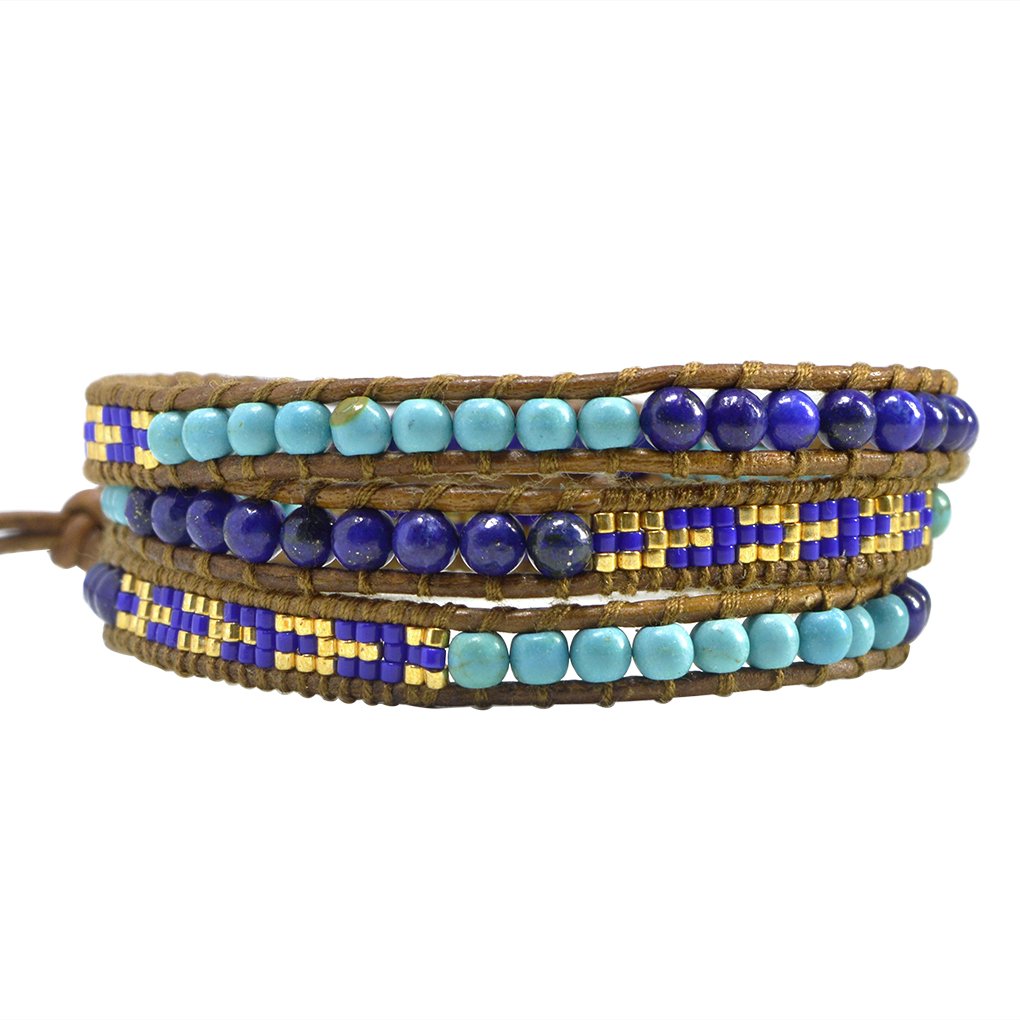 KELITCH Skull 3 Wrap Leather Bracelet Punk Beaded Bracelets Stackable Gothic Bangle Bracelets