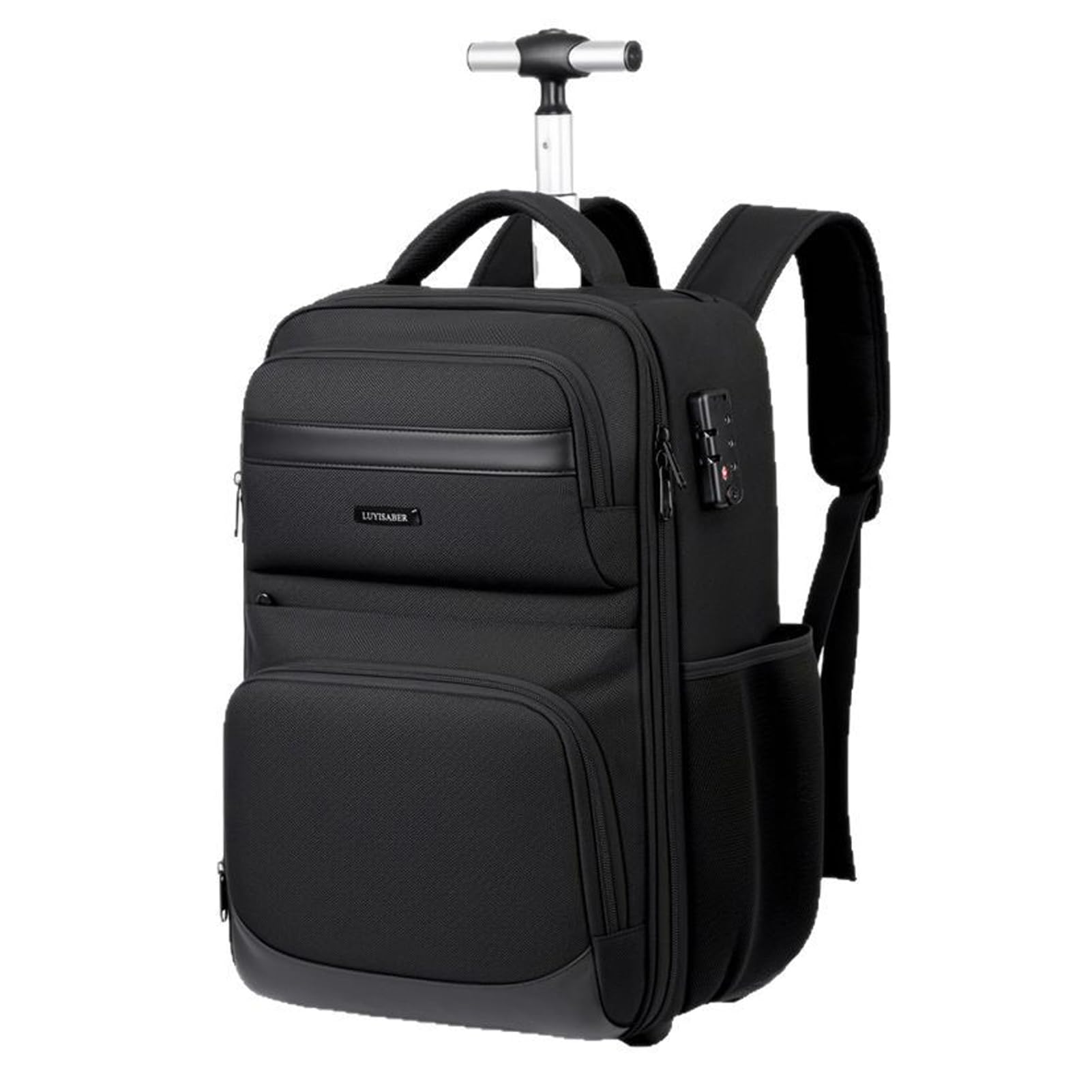 Zaino da Viaggio Trolley con Ruote Bagaglio a Mano Travel Backpack Valigia Suitcase Zainetto 18 Pollici Grande Borsa Laptop per uomo e donna Impermeabile Serratura a Codice Campeggio Scuola Nero