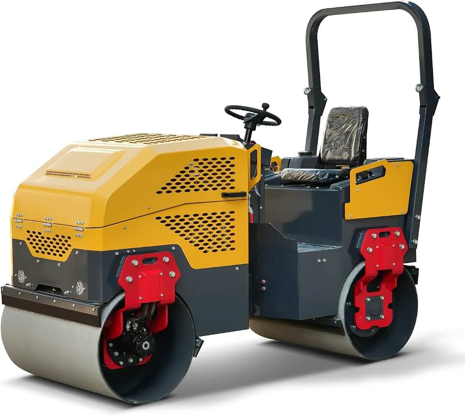 MMS 2 Ton Double-Drum Vibratory Road Roller, 23HP Fully Hydraulic Compactor for Asphalt & Pavement, Concrete Finishing Tools, Compaction Machinery for Small Road Projects