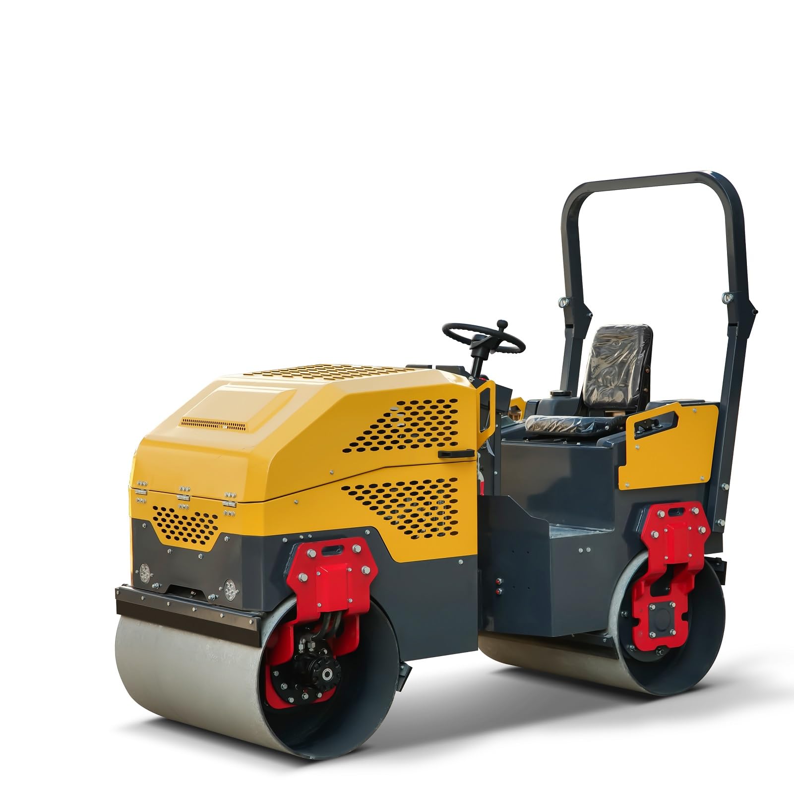 MMS 2 Ton Double-Drum Vibratory Road Roller, 23HP Fully Hydraulic Compactor for Asphalt &amp; Pavement, Concrete Finishing Tools, Compaction Machinery for Small Road Projects