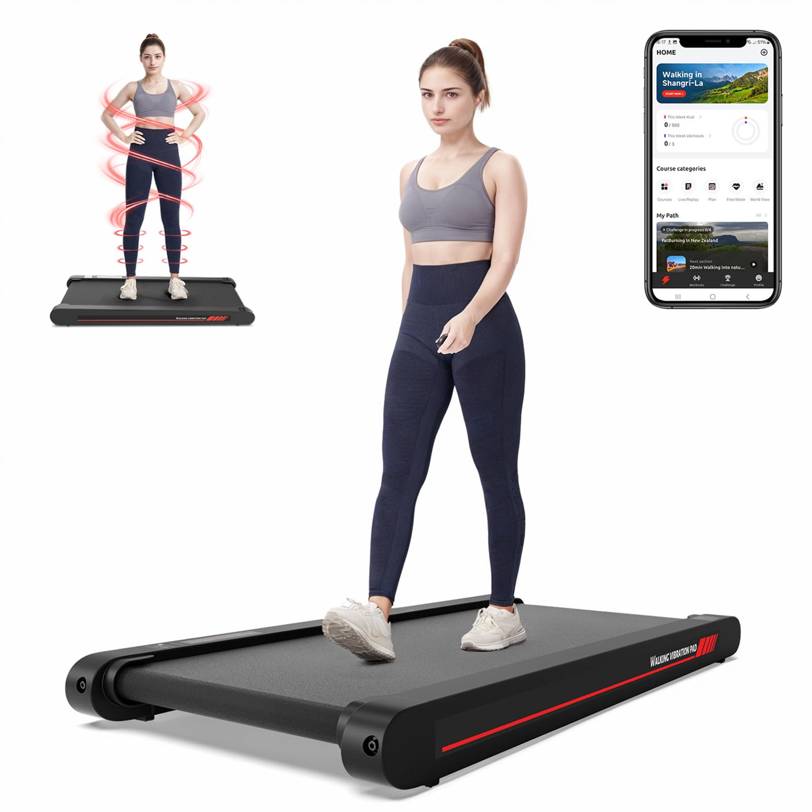 Sperax 4 in 1 Vibration Walking Pad, Portable Under Desk Treadmill, with Vibration Mode & APP Remote, Black RM02 with 5% and 10% InclineSperax 4 in 1 Vibration Walking Pad, Portable Un…