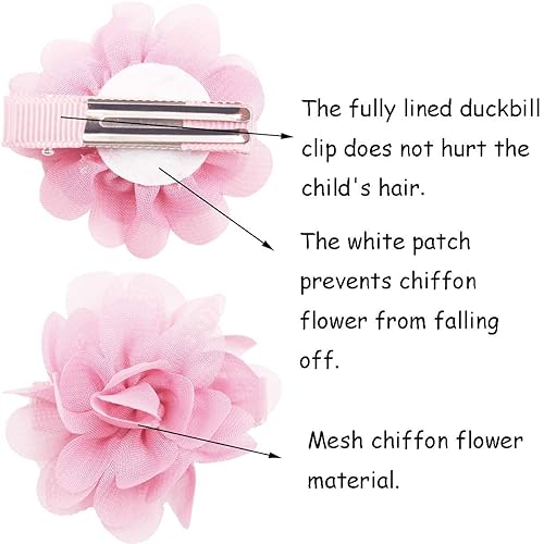 Miniatura 3 de DeD 40PCS 2 Chiffon Flower Hair Bows Clips Flower Tiny Hair Clips Fine Hair for Girls Infants Toddlers Set of 20 Pairs