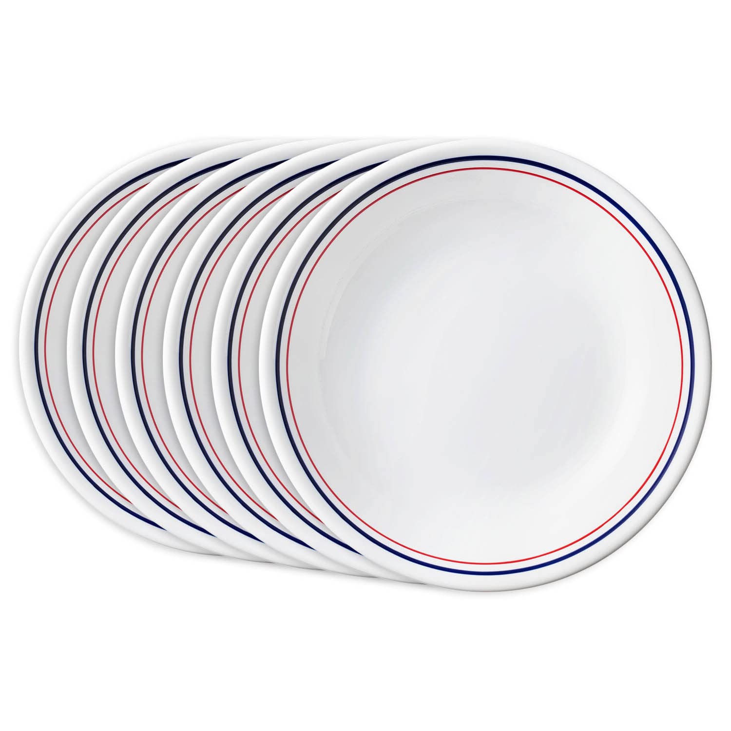 Corelle Livingware Double Ring Red-N-Blue, 21cm Soup Plate Dbl Ring RNB 420, Microwave & Dishwasher Safe, Elegant Crockery for Dining & Gifting - Pack of 6