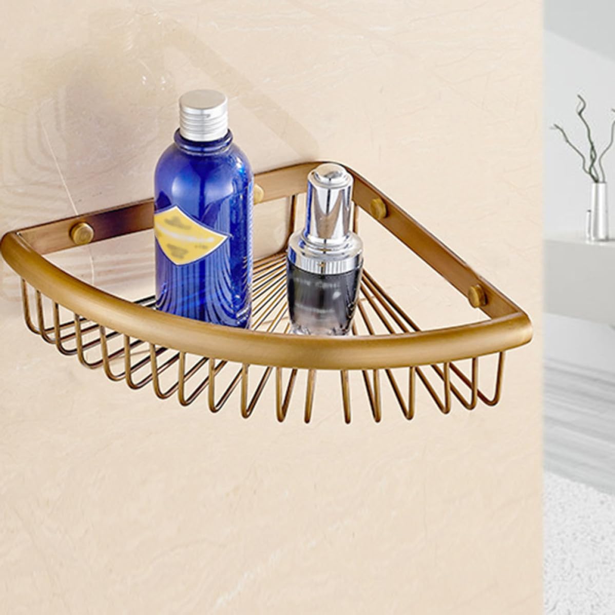 Cesta Triangular de Cobre Dorado para Ducha, Montaje en Pared, Vintage