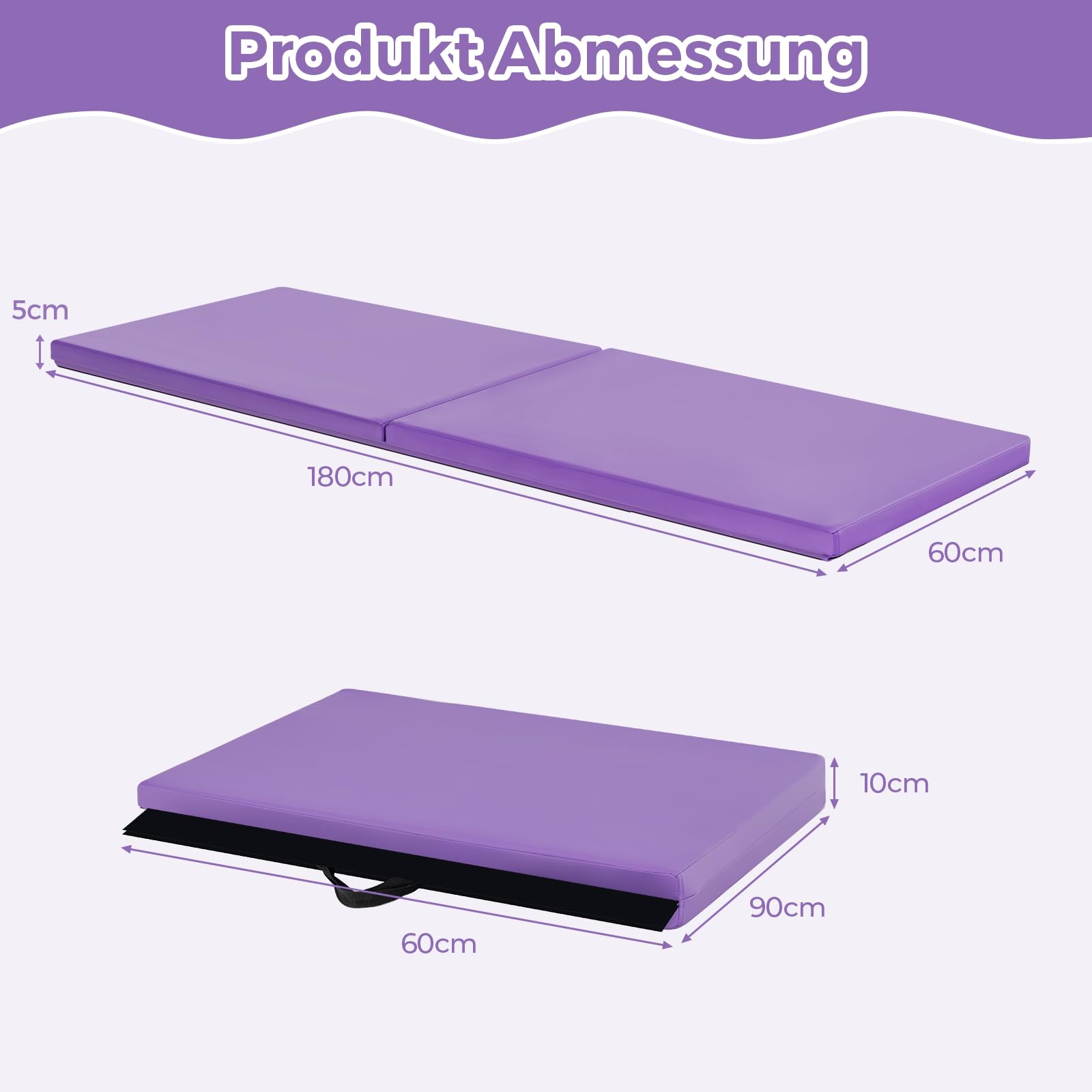COSTWAY 180x60x4cm Weichbodenmatte, 2 Fach klappbare Gymnastikmatte, Yogamatte mit Klettverschluss und 2 Tragegriffe, Klappmatte, Turnmatte für Gymnastik, Yoga, Fitness und Training