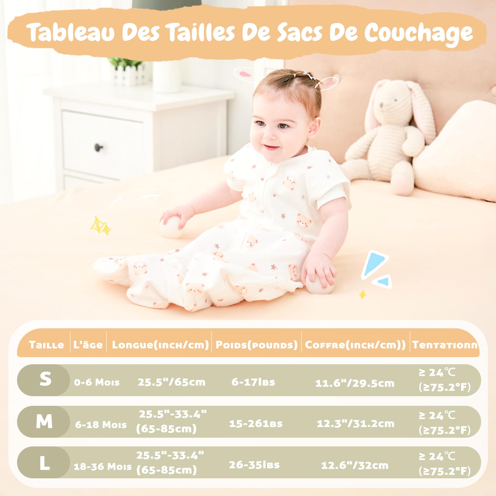 0.5 Tog Gigoteuse, 2Pcs Gigoteuse Ete pour Bébé, 100% Coton Turbulette Ete sans Manches Respirant Taille Réglable Gigoteuse pour Bébé 6-18 Mois (65 cm-85cm,2Pcs)