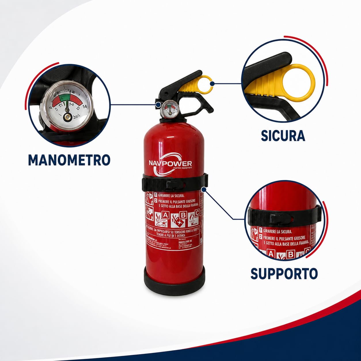 4 Estintori Navpower a Polvere ABC 1 kg MED per Barca Camper Casa Ufficio
