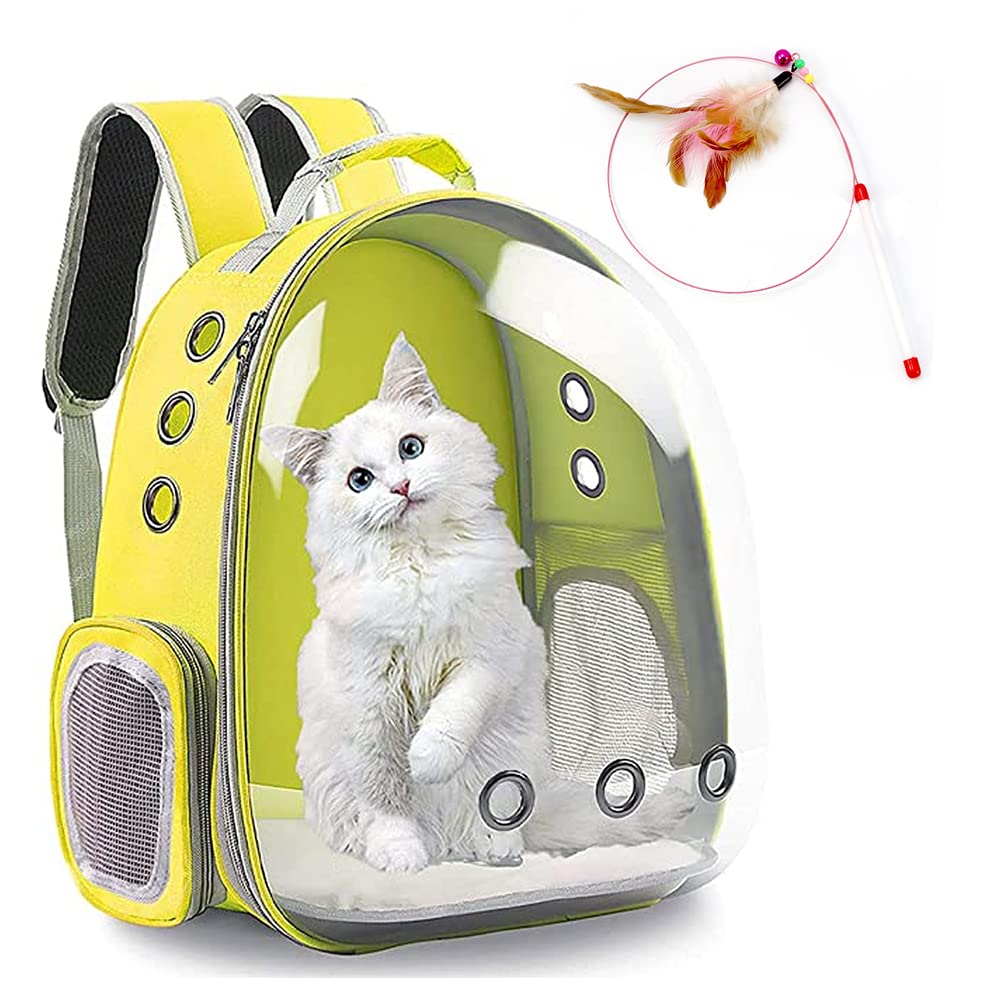 Cat Backpack Carriers Bag, Dog Backpack, Pet Bubble Backpack for Small Cats Puppies Dogs Bunny, Airline-Approved Ventilate Transparent Capsule Backpack for Travel, Hiking and Outdoor Use (Yellow)
