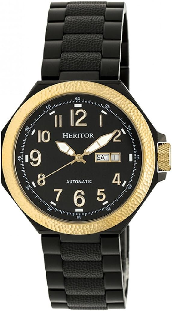HERITOR Automatic Men's 'Spartacus' Jeweled Automatic Movement Surgical-Quality Stainless Steel Case/Sapphire-Coated Mineral Crystal and Bracelet Watch, Color:Black (Model: HERHR5405)