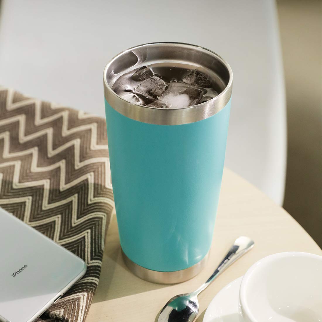Domicare - Taza de café de acero inoxidable con tapa, doble pared, aislada al vacío, con revestimiento de polvo duradero