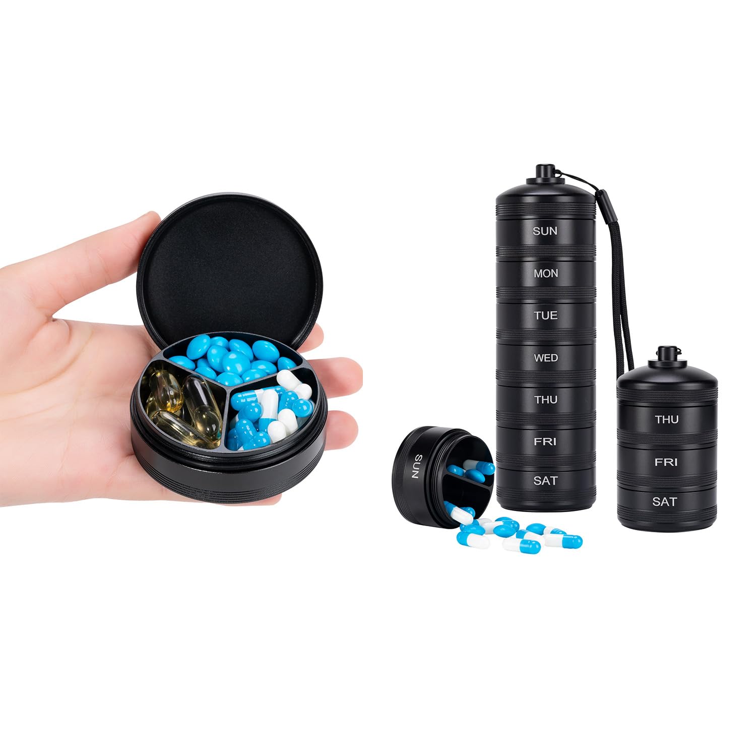 3 Compartment Metal Pill Box Weekly Metal Pill Organizer 2 Times a Day