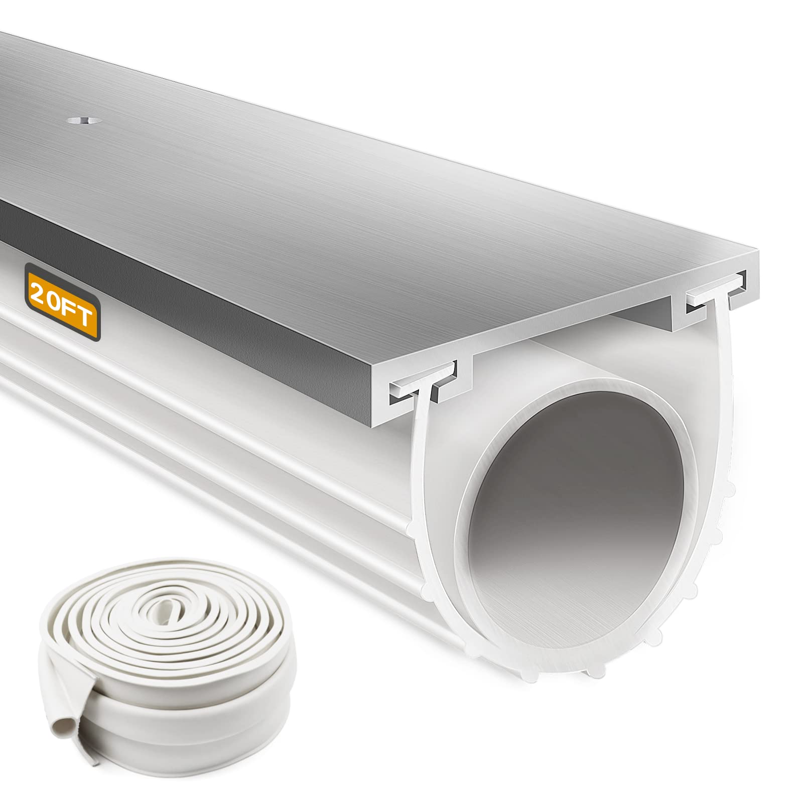 Garage Door Seals Bottom Rubber with Pre-drilled Aluminum Track Retainer Base Kit,Heavy-Duty U Shape +O Ring Combination Garage Door Weather Stripping Kit (20Ft, White)