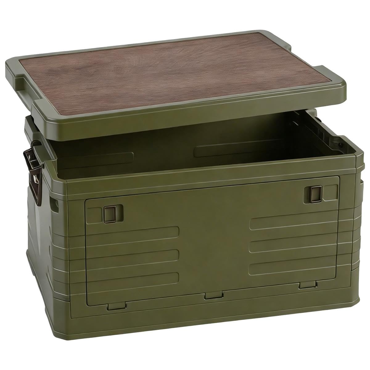 Allpax Outdoor Campingbox faltbar mit Holzdeckel, 30 Liter, olive, 47,5 x 29,5 x 23,5 cm, stapelbare Aufbewahrungsbox für Camping, Auto & Haushalt, Garten, Party & Picknick