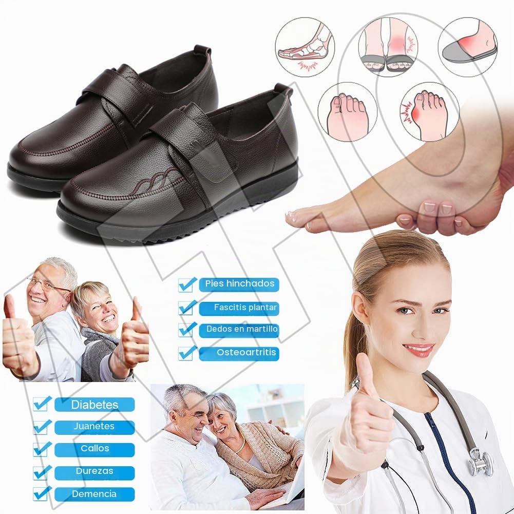 AEHO Zapatos Ancho Especial Mujer Cuero PU Air Cushion Slip On Walking Shoes Zapatillas ortopédicas para Mujer sin Cordones ortopédicos con colchón de Aire,Negro,41/255mm