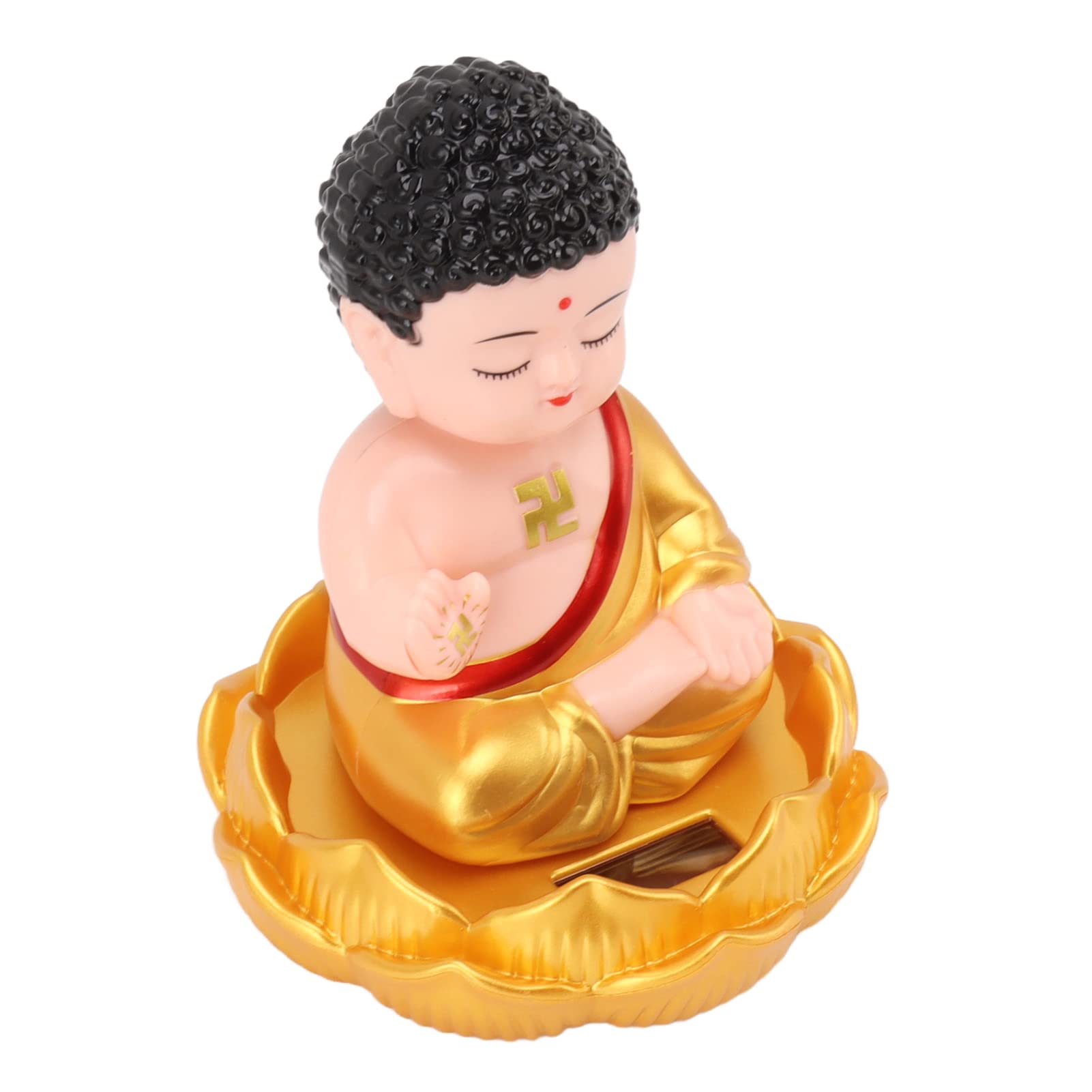 DNEI Buddha Status, Lifelike Buddha Car Ornament Solar Powered Auto Nod Unique Shape Light Energy Sensing Attract Pray for Home (Gold Clothes)