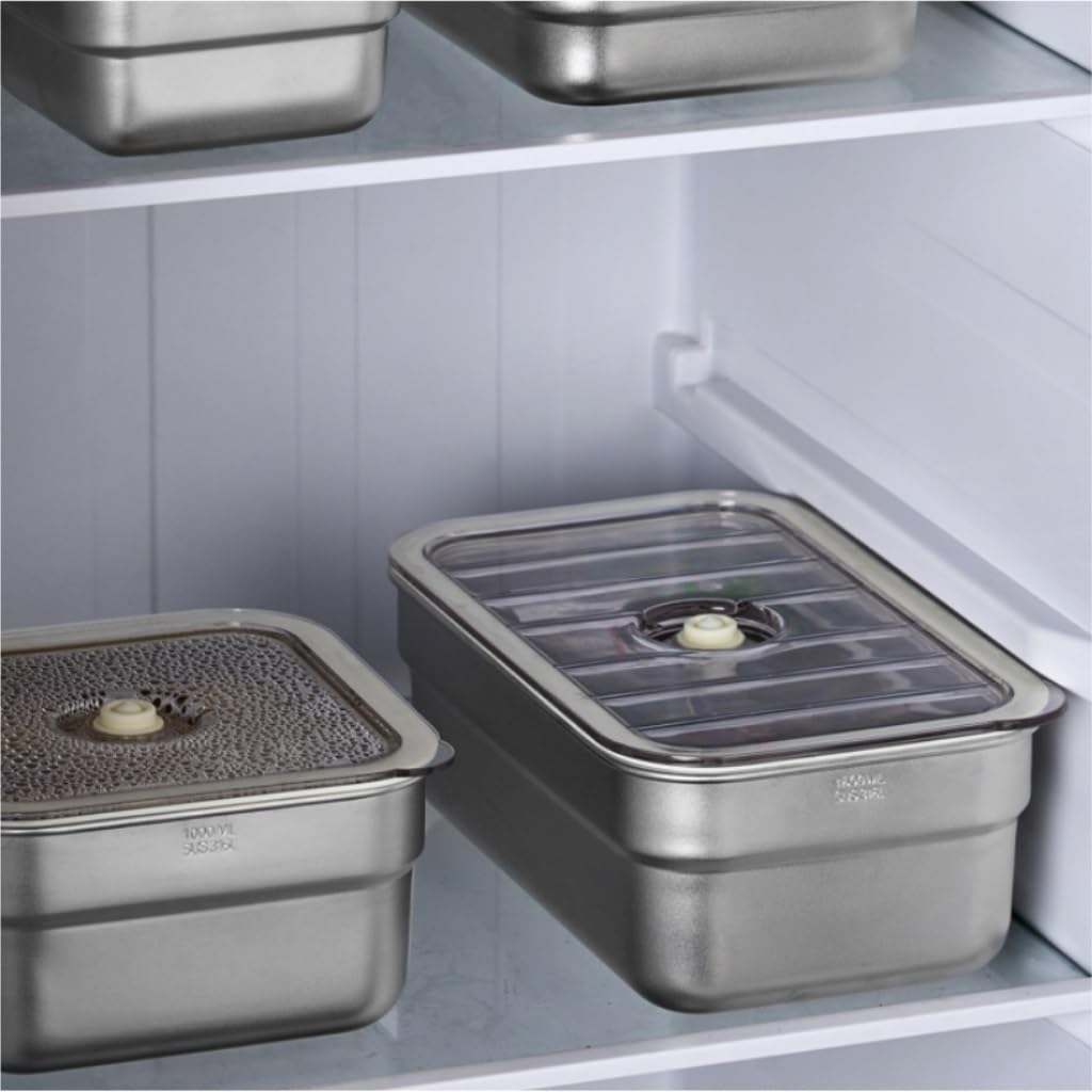 Recipientes para Alimentos Caja de conservación al vacío de acero inoxidable, refrigerador Rectangular, se puede congelar y refrigerar, Caja de almacenamiento sellada para Refrigerador Frutas Vegetale