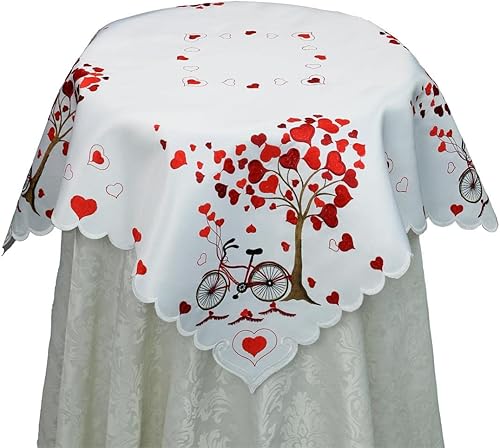 Creative Linens Camino de mesa bordado de corazones rojos manteles para el día de San Valentín día de la madre boda decoración de aniversario mantel