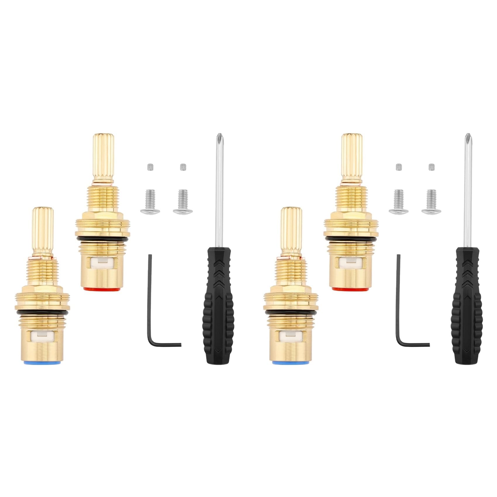 Jnchdghwa As Shown 4X Brass 1-001 & Brass 1-002 Ceramic Valve Cartridges Set For Cold Widespread Cartridges And Hot Widespread Valve Core