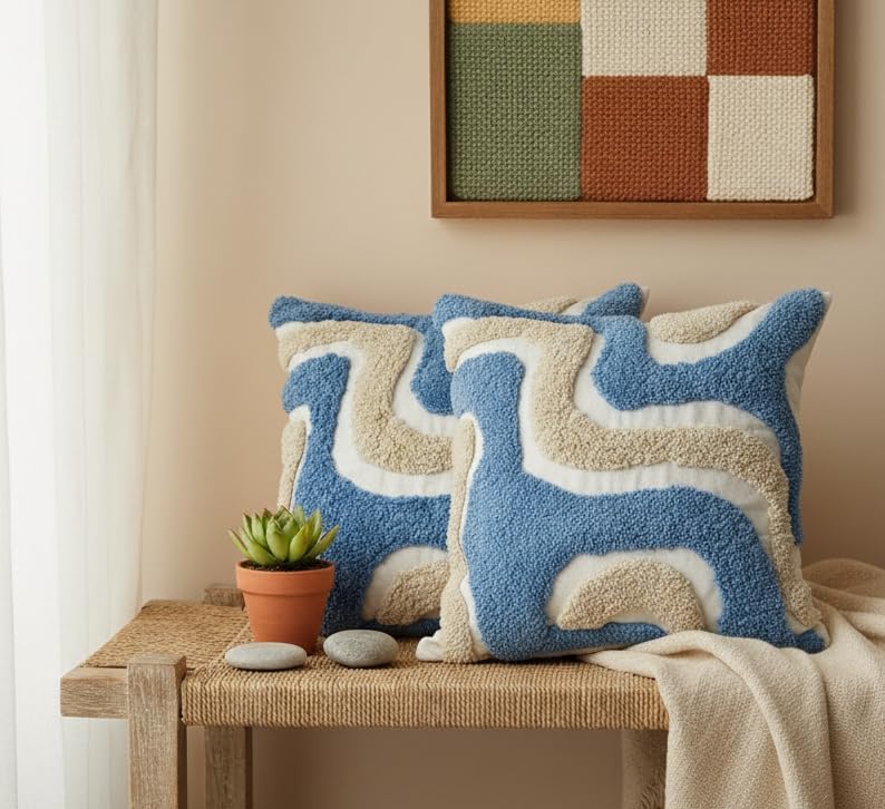 Image of Furnistitchs Premium Decorative Throw Cushion Pillow Cover Boho Home Decor - Living Room Bedroom Couch Sofa Cushion Covers 16 inch x 16 inch (1, Yellow Waves)