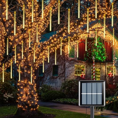 Guirnalda Luces Solar Meteoros Lluvia Luces Exterior, Luces de Ducha de Meteoritos IP65 Impermeables con 11.8 Pulgadas 8 Tubos 240 LED, Luces Decorativas para Exterior/Interior/Bodas/Navidad/Fiestas