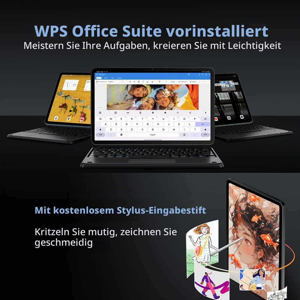Blackview Mega 2 12 Zoll Tablet Android 15 Tablets, 24GB RAM+256GB ROM, 120Hz 2.4K FHD+ Gaming Tablet mit Tastatur Maus Stift Kopfhörer, 4G LTE+5G WiFi, 16MP+8MP, 9000mAh, PC Mode,OTG,FM,Hülle,Schwarz
