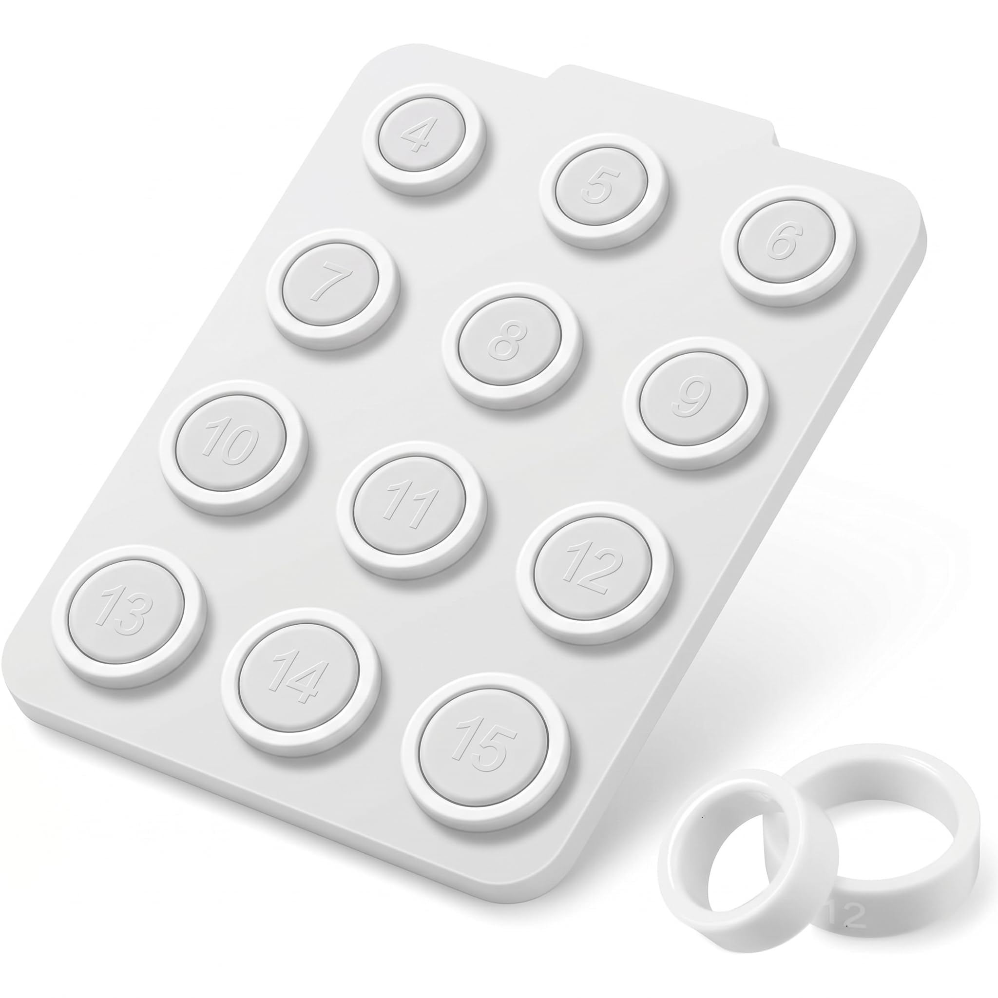 Baguier Mesure Doigt Français, Mesure Doigt pour Bague en Plastique, Outil de Mesure Bague avec Douze Tailles de 4 à 15, Kit Mesureur Tour de Doigt Portable Blanc pour Hommes et Femmes