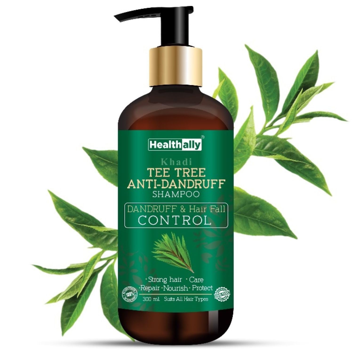 Healthally Khadi Tea Tree Shampoo|Dandruff & Hair Fall Control Ayurvedic Shampoo For Men Woman|Reduce Hair Breakage|Sulfate & Paraben Free Shampoo - 300 ml