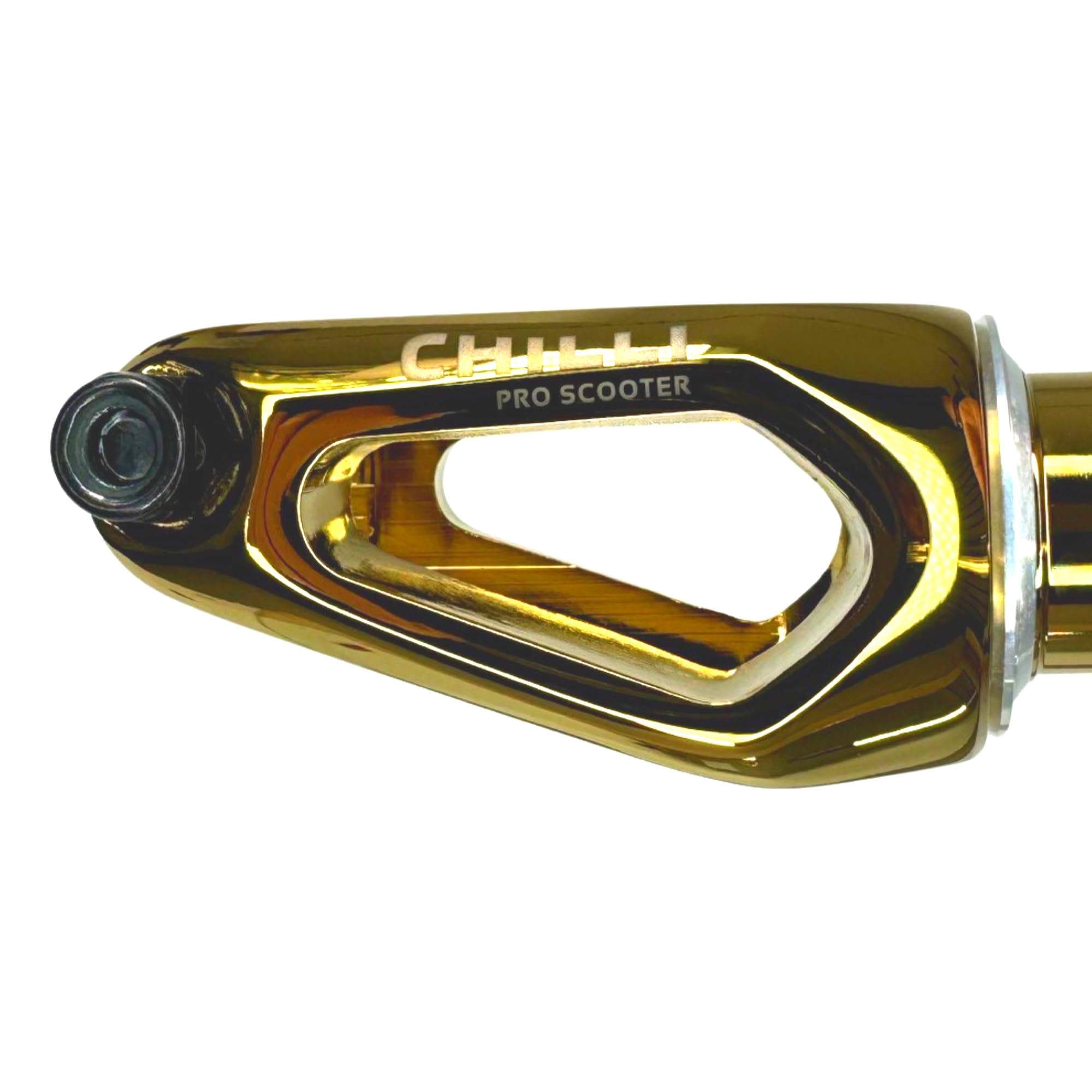 Chilli Pro Scooters Slim Cut Trottinette Stunt Fork HIC Kit complet avec jeu de direction Trick Roller Fourche de tuning de rechange Convient pour roues de 100 I 110 I 120 mm Couronne chromée dorée