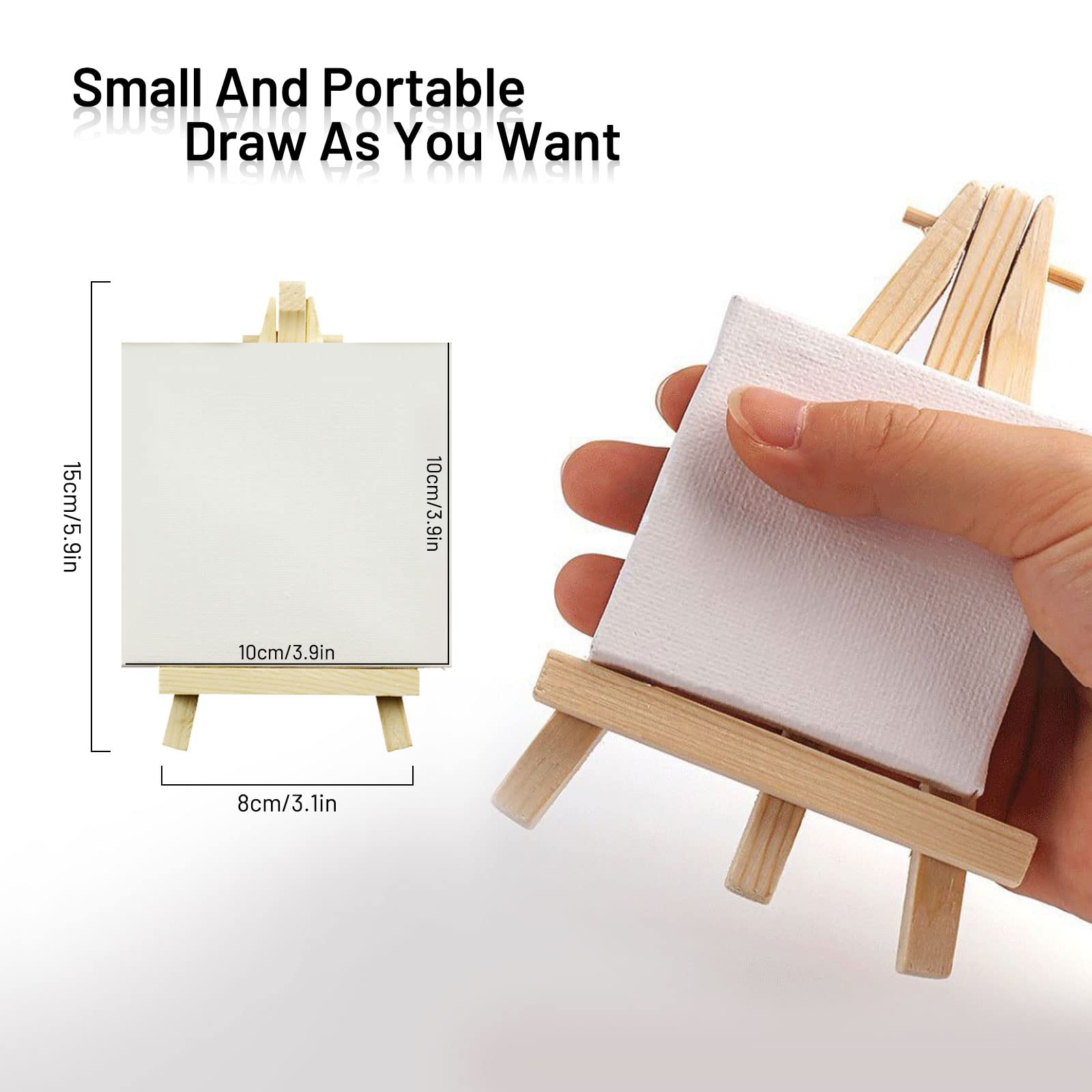 Kit Complet Peinture Miniature : 12 Toiles 10x10cm, 8 Chevalets, Pinceaux, Peintures Acryliques