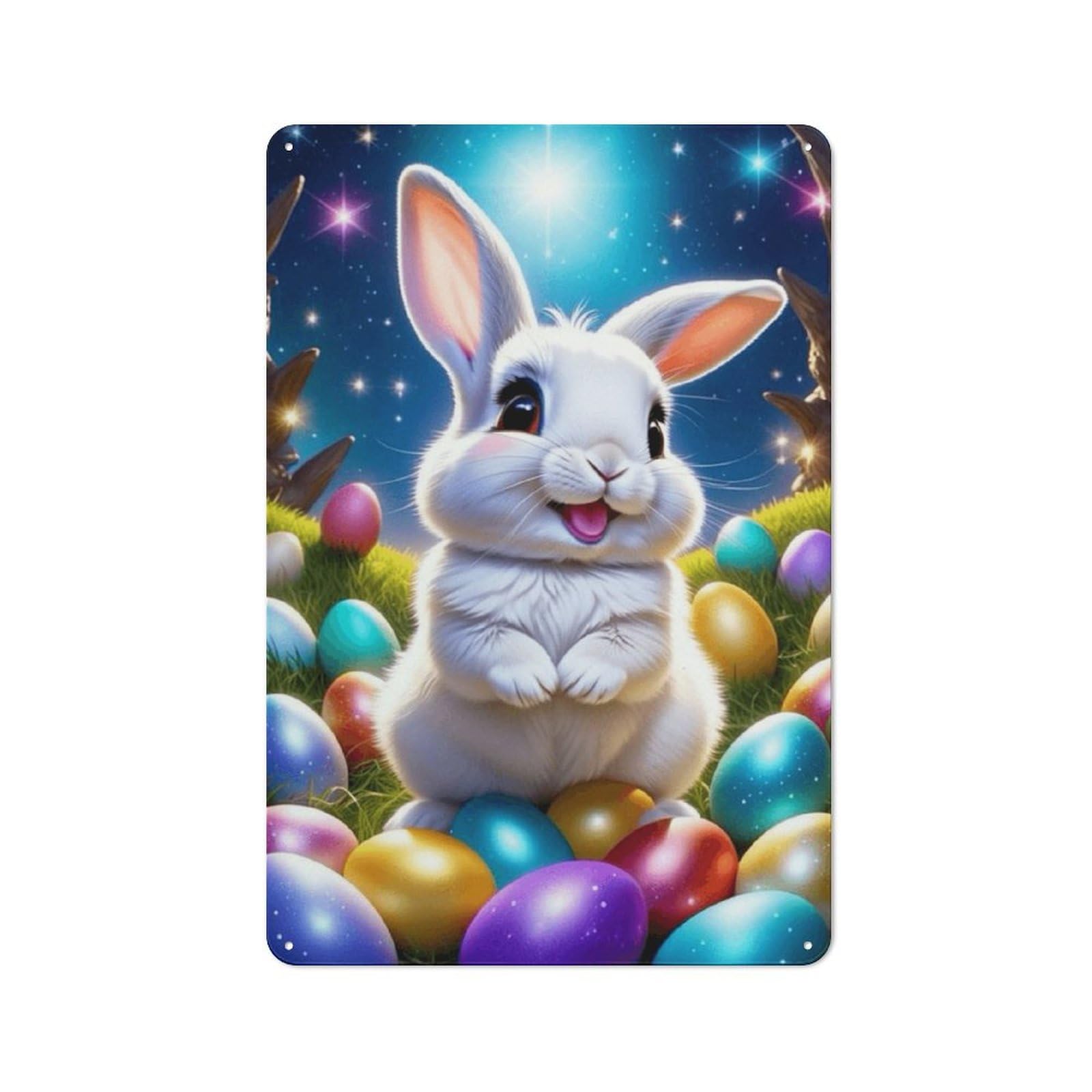 Junmoney Style-20 Easter Bunny With Eggs Vintage-Inspired Tin Sign 30X20cm For Café Or Restaurant, For Cooler-Month Interiors With Vintage Character