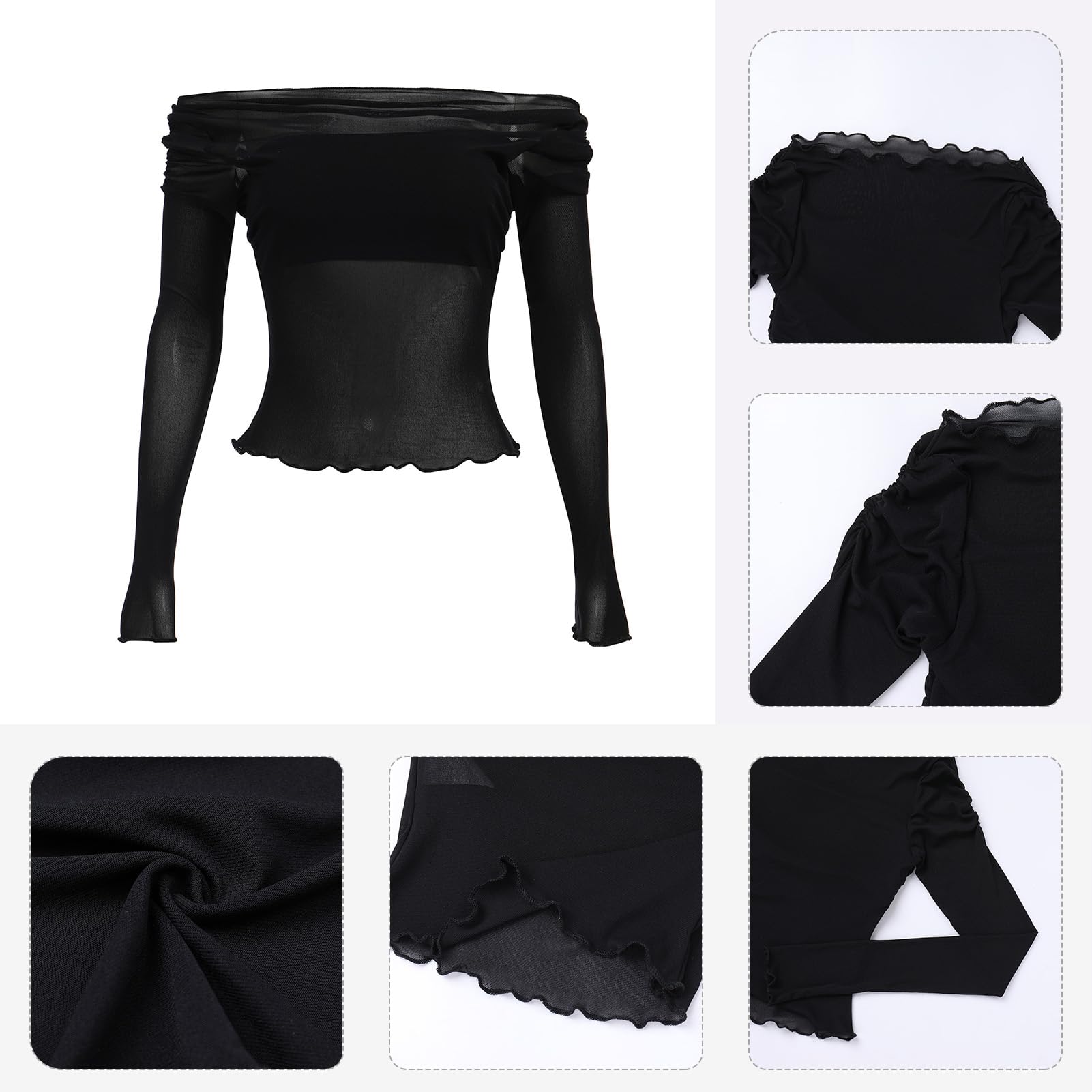 Odizli Y2K Haut sexy à manches longues en maille transparente pour femme