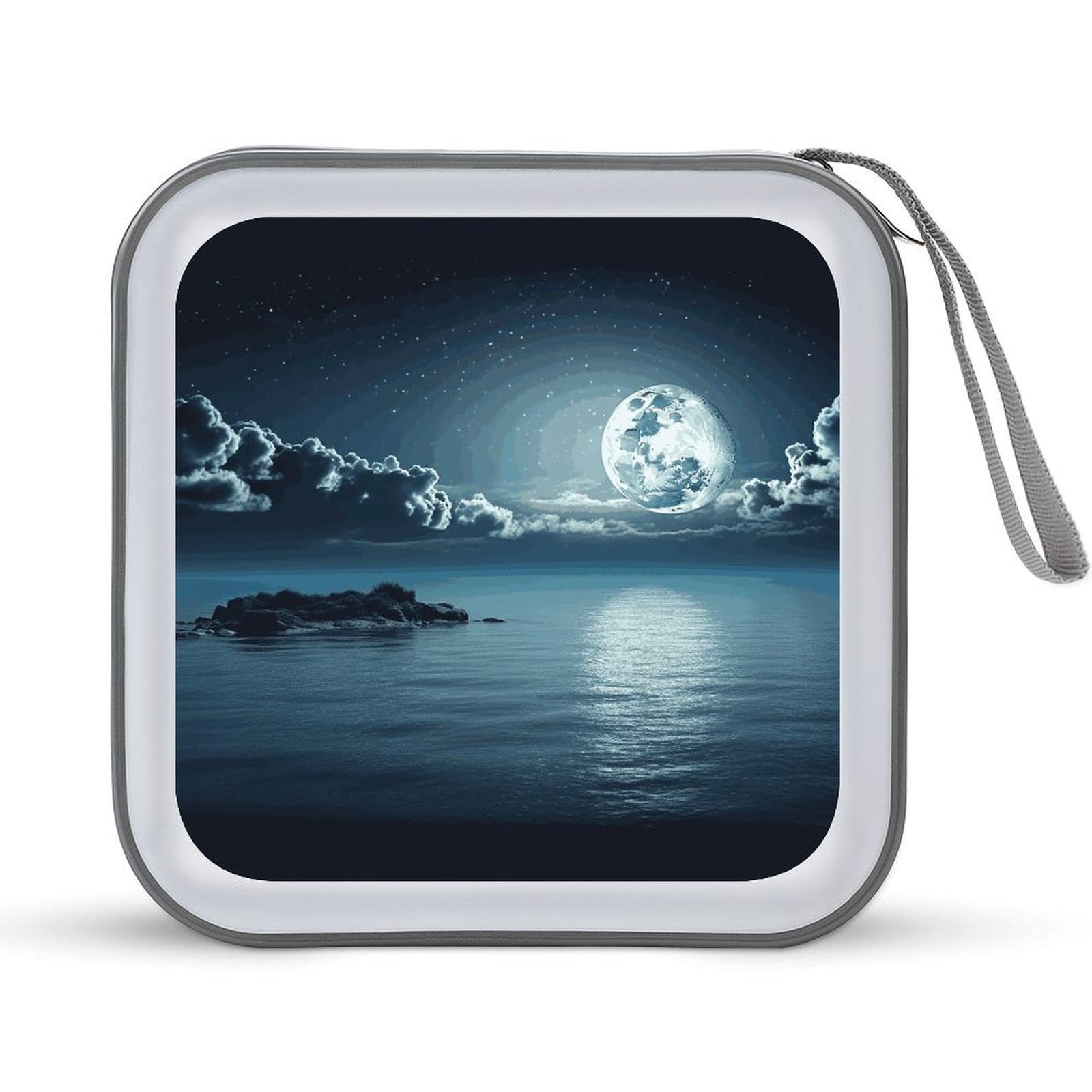 JTREHY Moon Ocean Landscape CD Case 40 Capacity CD/DVD Case Holder Disc Storage Organizer Wallet Bag Portable Zipper CD Case Holder for Car Home Office Travel