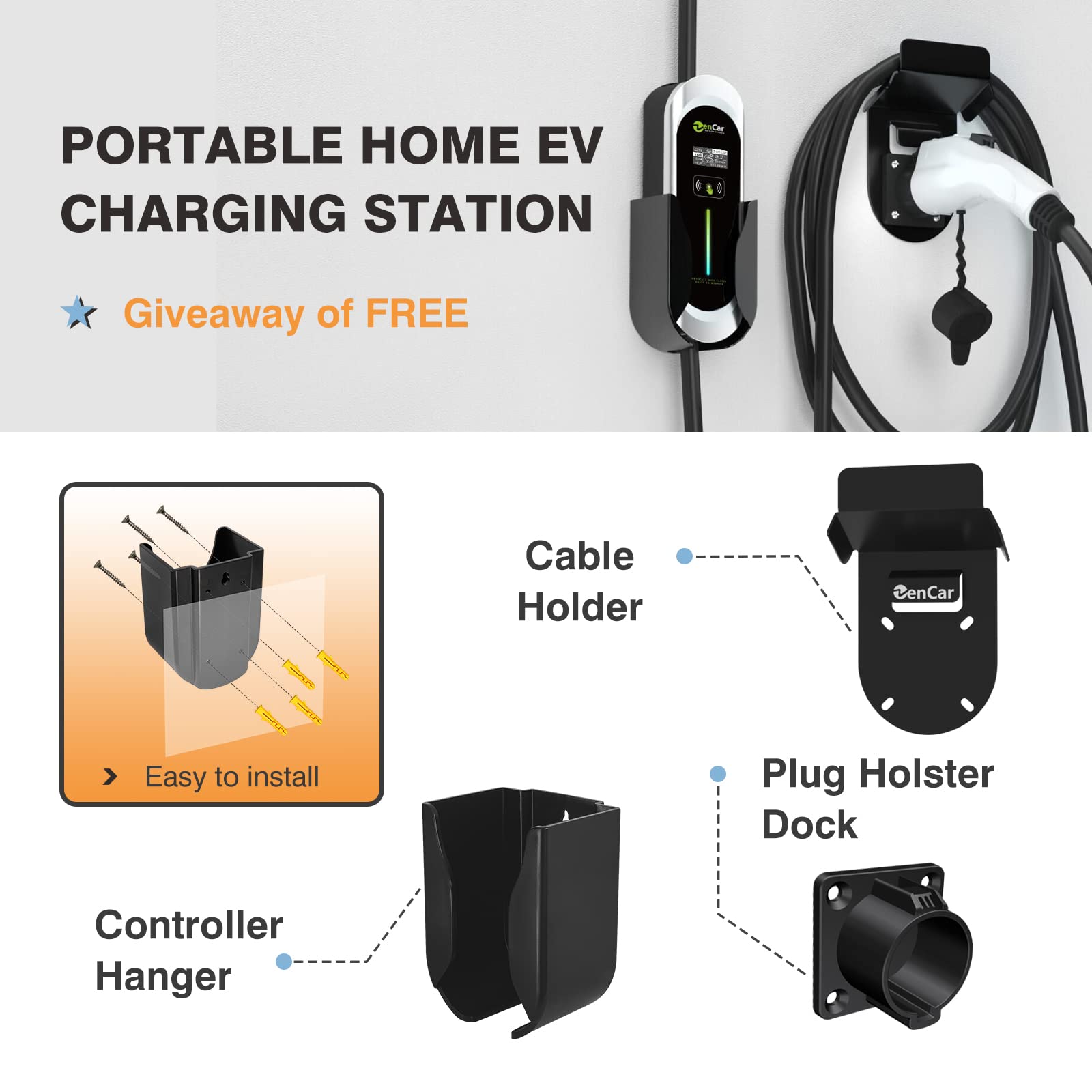 Keruida Level 2 EV Charger 40Amp 240V, Portable EV Charger with NEMA 14