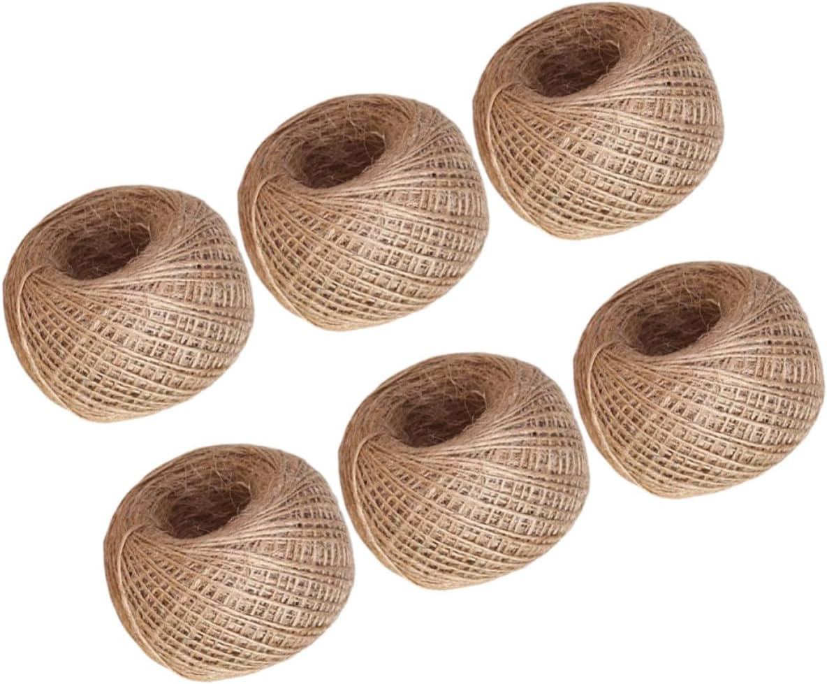 VILLCASE 6pcs Natural Jute Twine Rope for Crafts and DIY, 30 Meters Long, 3mm Diameter, Thickness and Lightweight Decorative Rope for Scrapbooking and Bundling