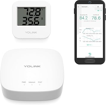 YoLink Smart Wireless Temperature & Humidity Sensor -22 to 158 F for Fridge/Freezer/Pet Cage/Tank Monitoring, Alexa/IFTTT Compatible, Hub Included